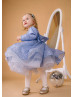 Long Sleeves Blue Glitter V Back Flower Girl Dress Long Sleeves Blue Glitter V Back Flower Girl Dress